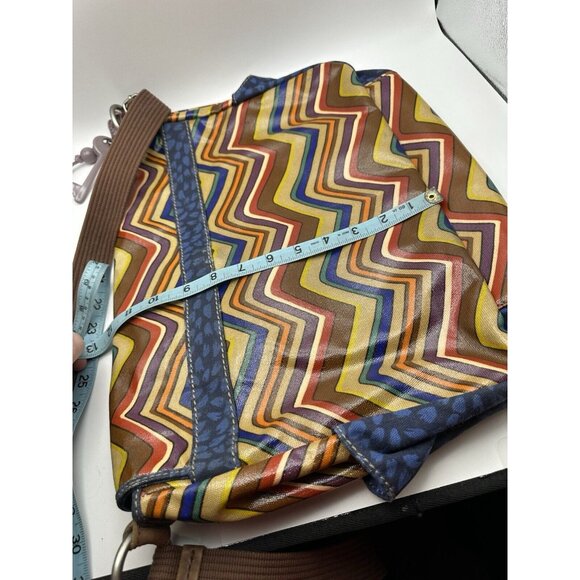Fossil Key-Per Briefcase Coated Canvas Multi Color Chevron Pattern Messenger Bag - Picture 11 of 11